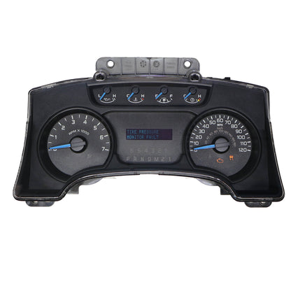 Car dashboard with gauges and display on a white background
